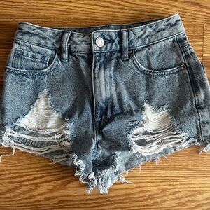 Distressed Denim Blue Shorts